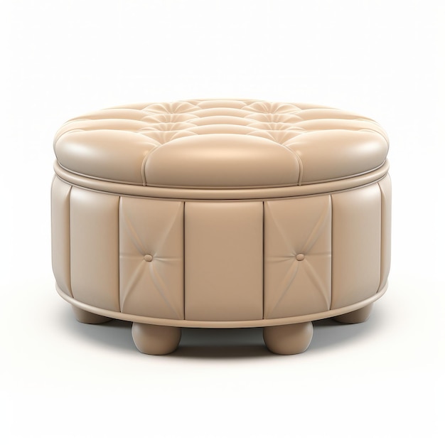 Photo beige leather tufted ottoman 3d model with soft edges and blurred details