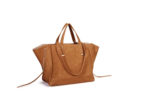 Beige leather women handbag isolated on white backgroundincluding clipping path