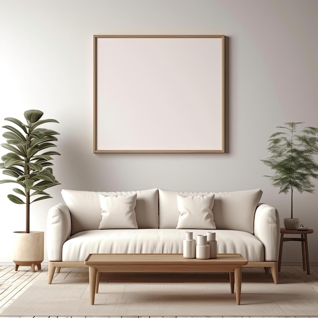 Premium AI Image | Beige living room with blank poster on beige wall