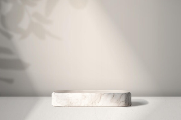 Beige marble stone podium with plant shadow backdrop