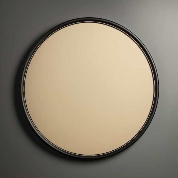 Beige Minimalistic Round Picture Frame Minimalistic Ring with Realistic Texture Square Digital Illustration Ai Generated Empty Circle on Black Background