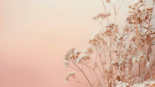 Photo beige neutral color romantic lovely dried flowers with blur light background wallpaper macro