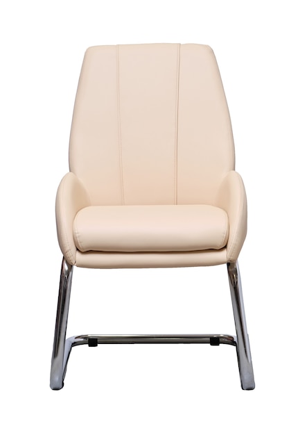 Beige office chair isolated on white wall, front view. contemporary furniture in minimal style, interior, home design