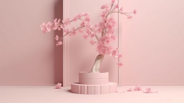Beige organize appear up Sakura pink make tree division Creative resource AI Generated