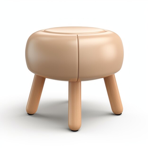 Beige Ottoman Stool Photorealistic 3d Render With Japanese Artistic Techniques