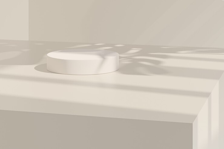 Photo beige pastel cylinder stand or pedestal for products with monstera leaves shadow. 3d rendering in minimal style.