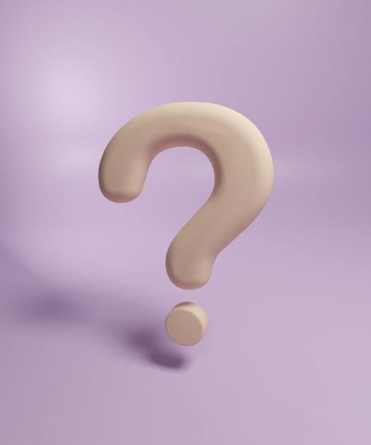 A beige question mark on a pink background, 3 d illustration.