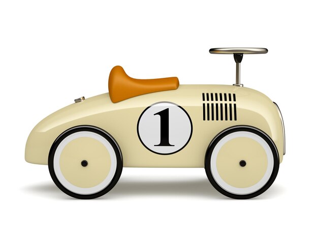 Beige retro toy car number one isolated on white background