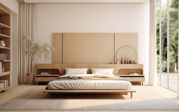 Beige Serenity Cozy Japandi Bedroom Retreat Generative AI