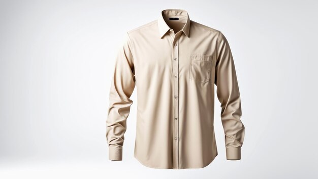 beige shirt met lange mouwen op witte achtergrond