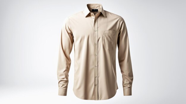 beige shirt met lange mouwen op witte achtergrond