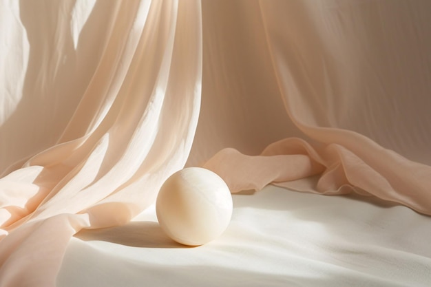 Beige Sphere Resting on White Sheet Generative AI