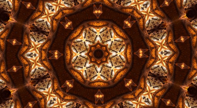 Photo beige star on brown background, abstract flower kaleidoscope.