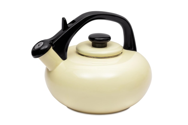 Beige tea kettle on white background