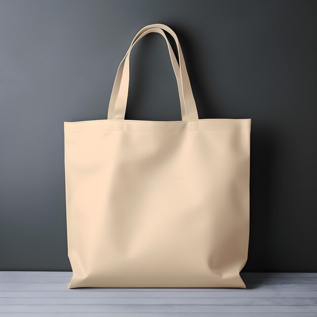 「bag」と書かれたベージュのトートバッグ