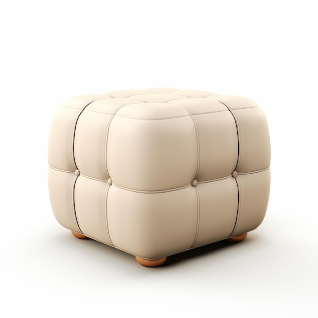 Beige Tufted Stool Ambient Occlusion Style Nachtkast 3d Render