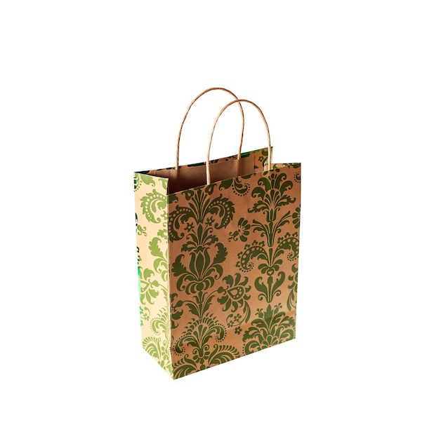 Beige with green shopping bag on white