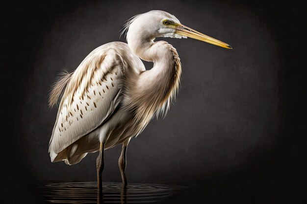 Beige witte reiger poseren in de natuur op donkere achtergrond generatieve ai