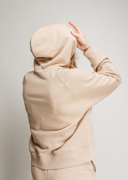 Beige women's sweatshirt blank for a mockup without a logo