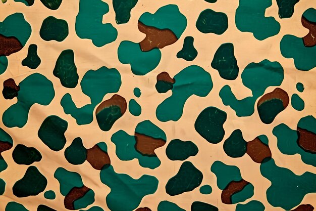 A beigebased camouflage pattern featuring green spots with brown outlines