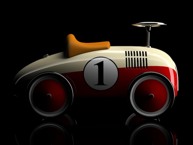 Beigered retro toy car number one isolated on black background