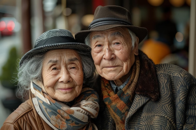 Bejaard Chinees echtpaar poseert samen