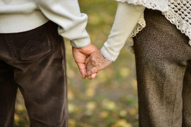 Bejaard echtpaar hand in hand samen