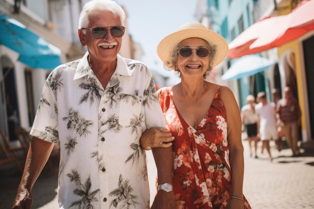 Bejaarde echtpaar geniet van een romantische reis na hun pensionering