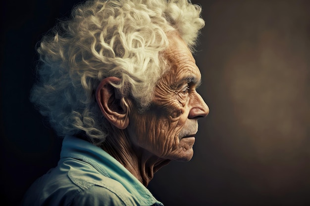 Bejaarde man met kort grijs krullend haar achterin