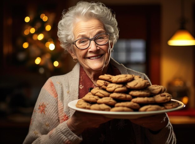 Foto bejaarde vrouw die kerstkoekjes klaarmaakt