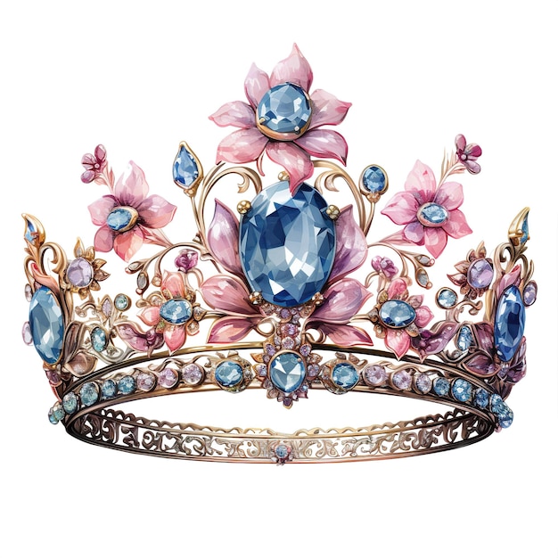 Bejeweled princess royal crown on white background