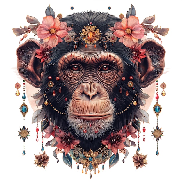 Photo a bejeweled watercolor vector of a chimpanzee