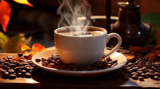 Beker koffie met geïsoleerde koffiebonen witte achtergrond witte kop koffie