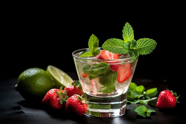 Beker met mojito-ijsspatten en alcohol bedwelmt