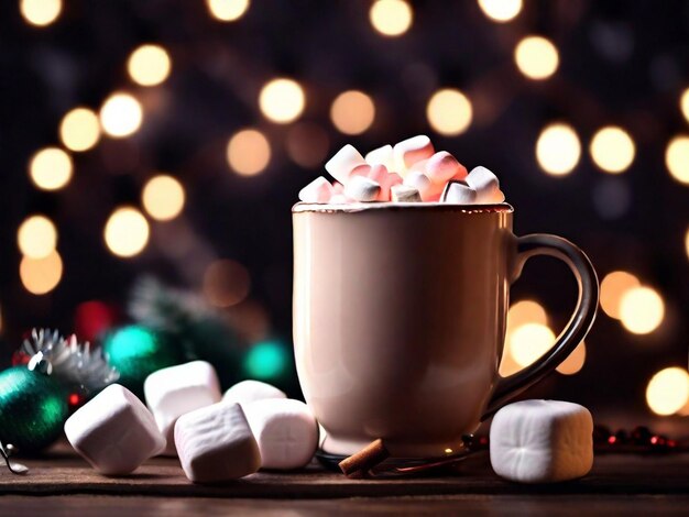 Foto beker warme koffie met marshmallows kerstconcept achtergrond