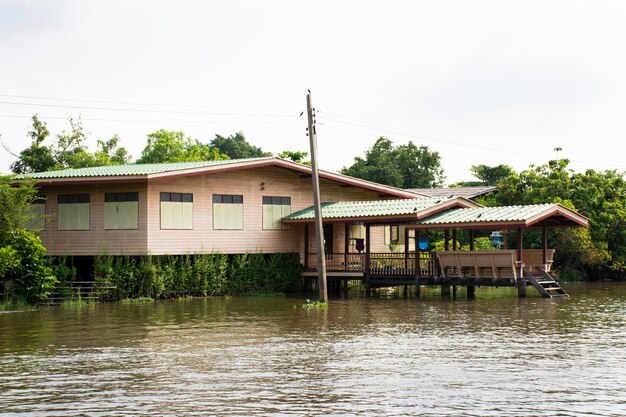 Bekijk het landschap van het Khlong Om Non-kanaal bij Wat tanod Bangyai in Nonthaburi Thailan