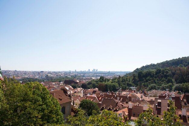 Bekijk stadsgezicht en landschap van de stad Praag vanaf de Praagse burcht in Praag, Tsjechië