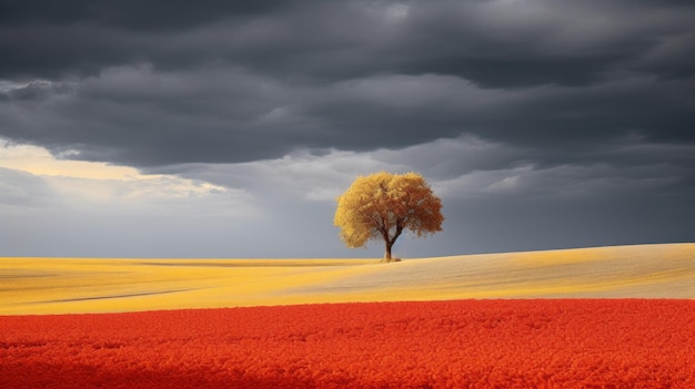Bekroonde landschapsfoto Lone Tree In Orange Field