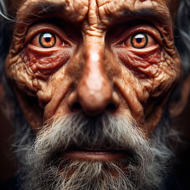 Foto bekroonde meesterwerk close-up foto van een oude man met mooie ogen