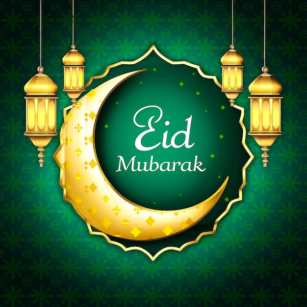 Belangrijk feest van de moslims Eid Mubarak begroet met lampen en maan
