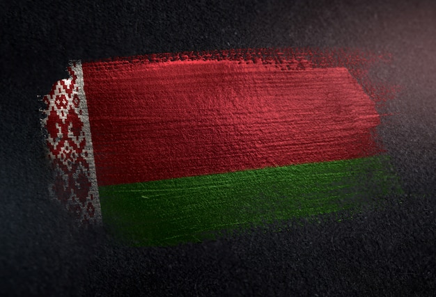 Belarus Flag Made of Metallic Brush Paint on Grunge Dark Wall