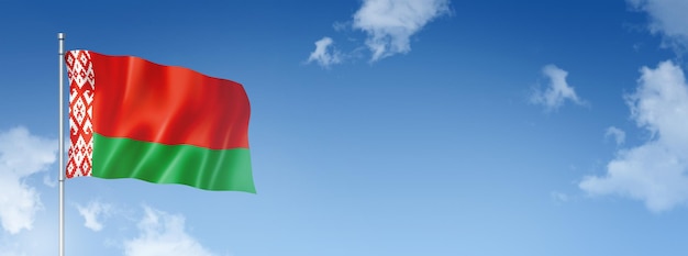 Belarus flag three dimensional render isolated on a blue sky Horizontal banner 3D illustration