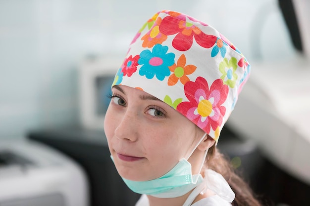 Belarus Gomel June 01 2017 Central Hospital Closeup portrait of a nurse