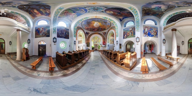 BELARUS MARCH 2017 Full spherical seamless hdri panorama 360 degrees angle inside interior of old baroque catholic church in equirectangular projection VR AR content