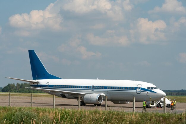 Belarus Minsk July 3 2021 A plane on the territory of the airport against the background of barbed wire Closed territory of a private airfield Emergency landing of the aircraft