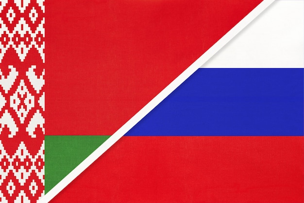 Belarus and Russia symbol of country Belarusian vs Russian national flags