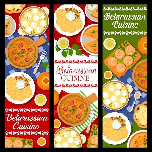 Belarussian cuisine food dishes and meals banners