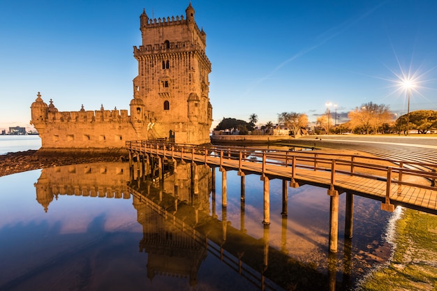 Belem tower at dusk in Lisbon