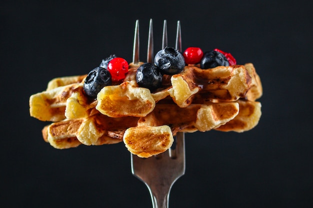 Belgian or american waffles delicious sweet dish