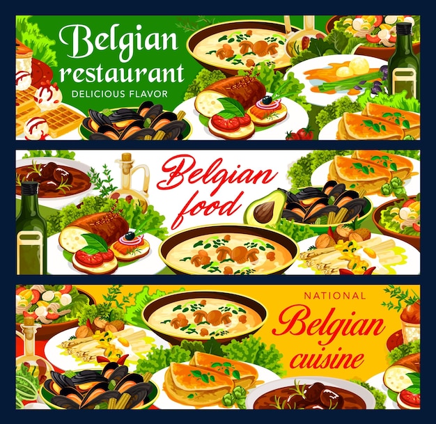 belgian cuisine banners with restaurant dishes